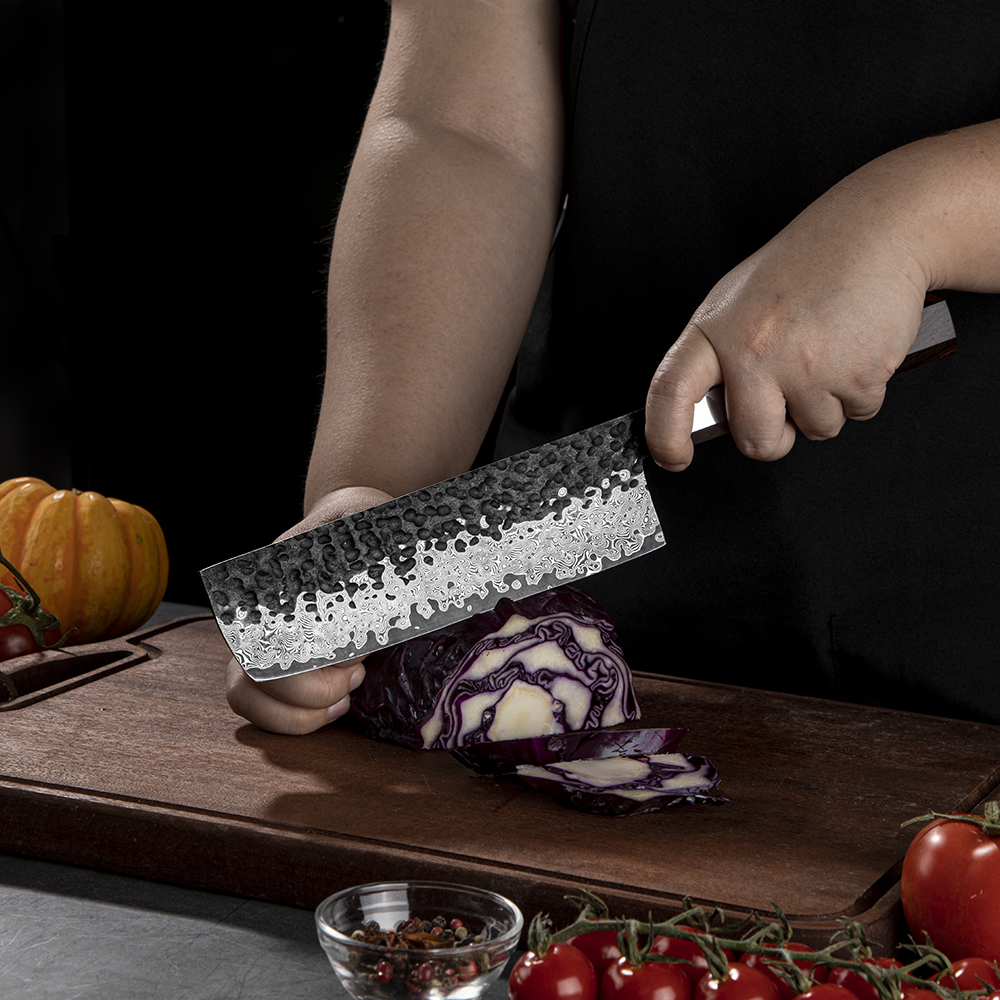 Damascus Kitchen Knife YU-37437 - Santoku / Brown