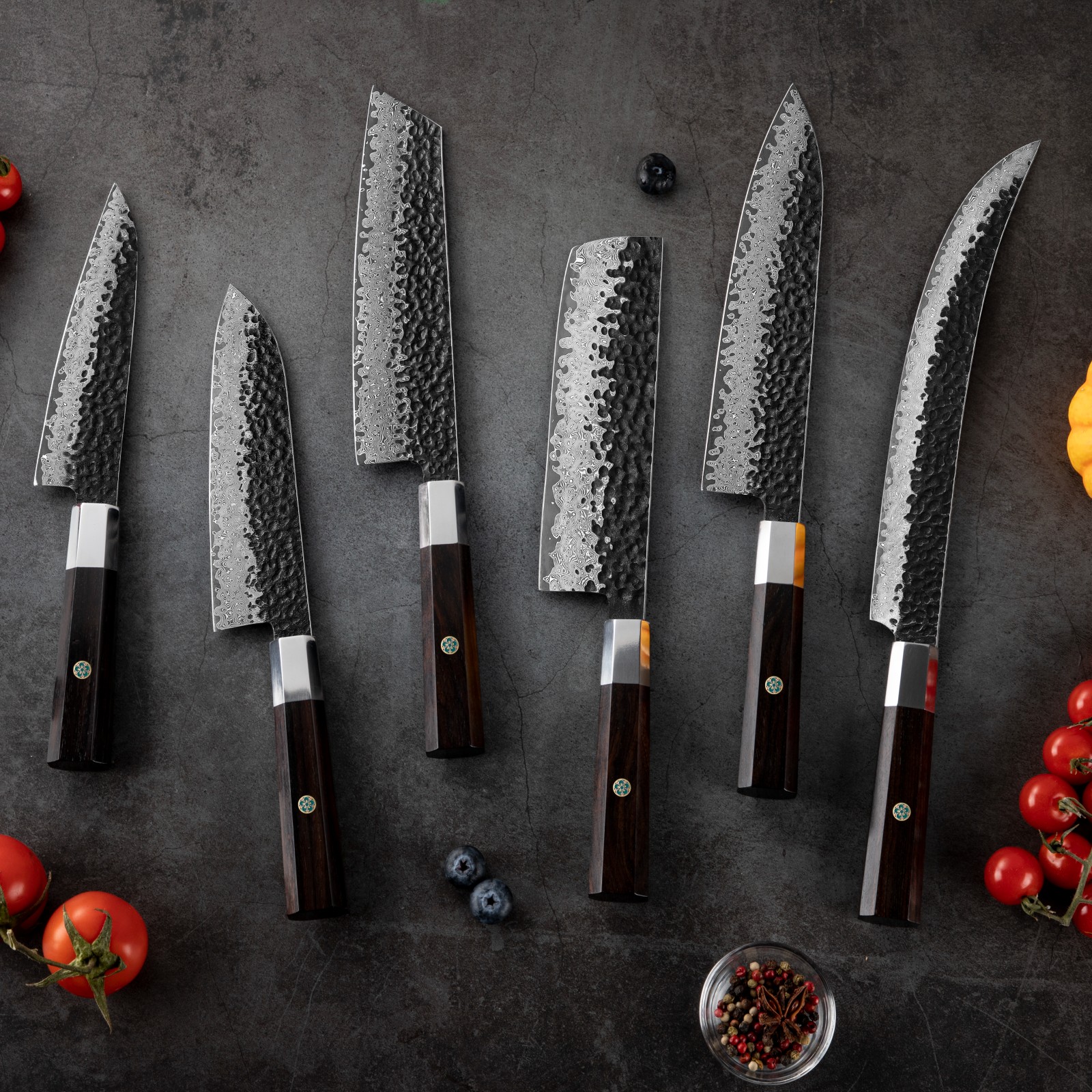 Damascus Kitchen Knife YU-37437 - Santoku / Brown