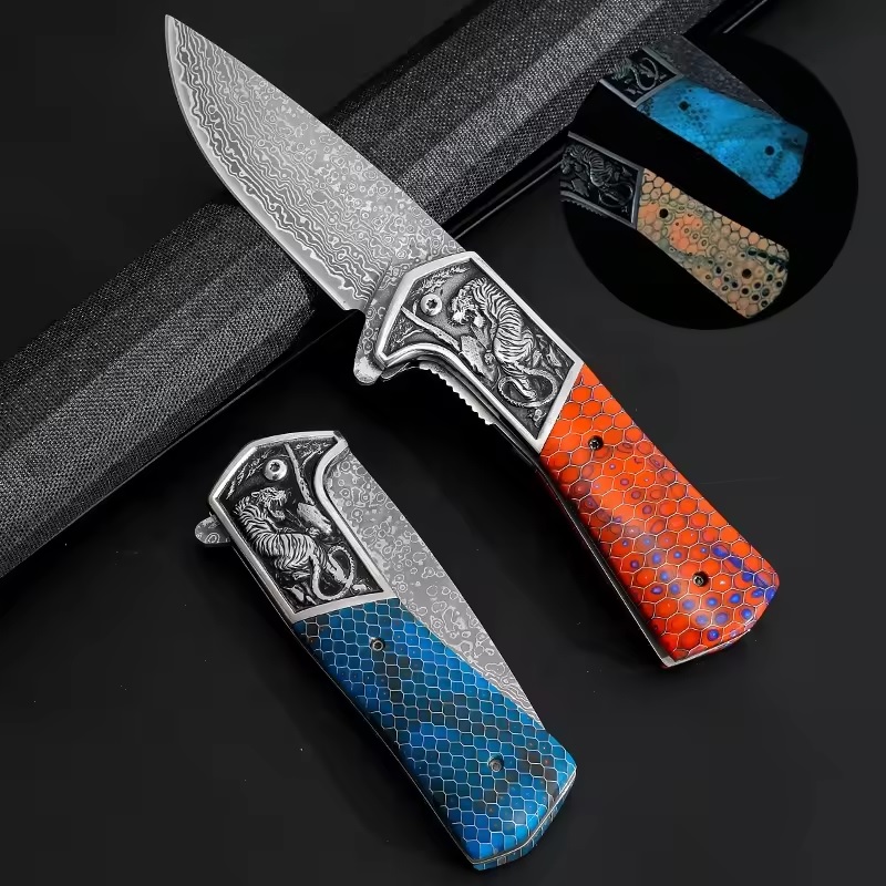 Damascus Outdoor Folding Knife CO-39986 DA3244 - Green