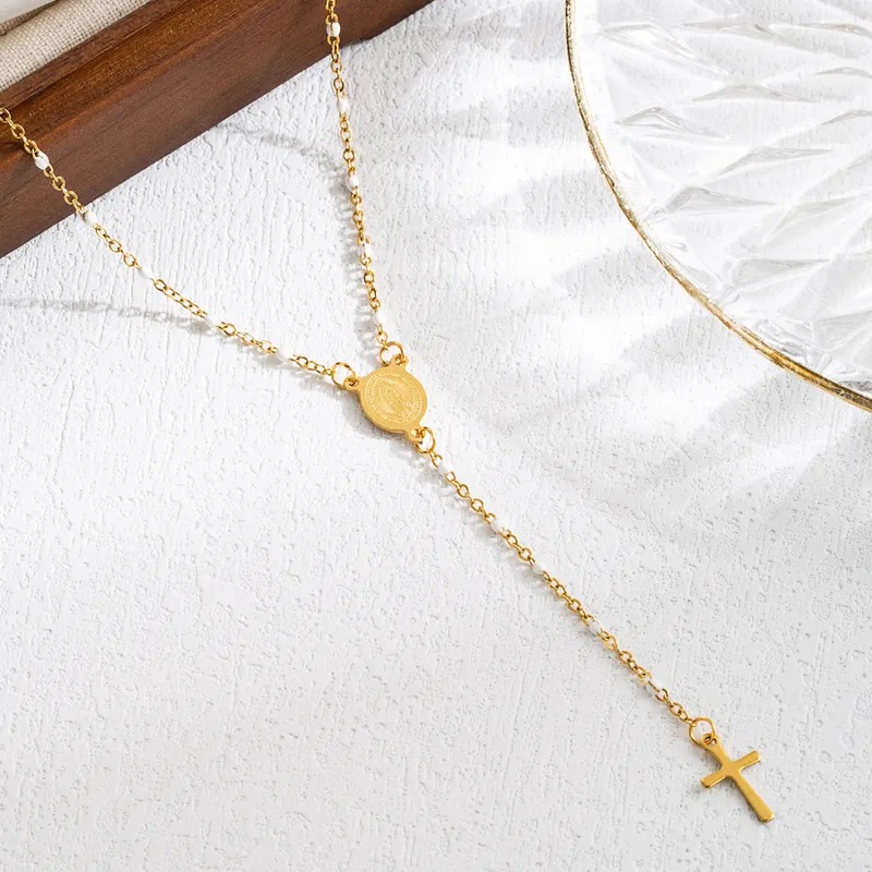 Necklace Classical Cross - Gold/White