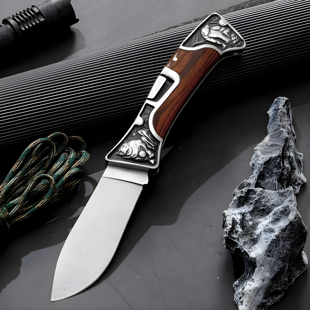 Outdoor Folding Knife A3190 - Brown / Silver