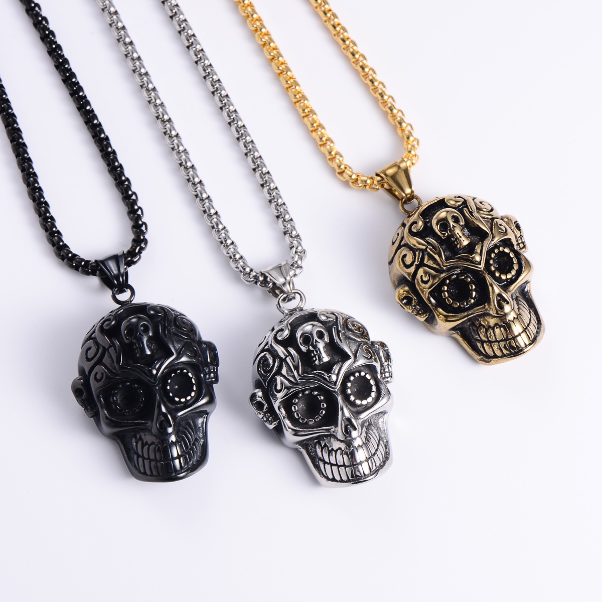 Men's Skull Necklace - Black