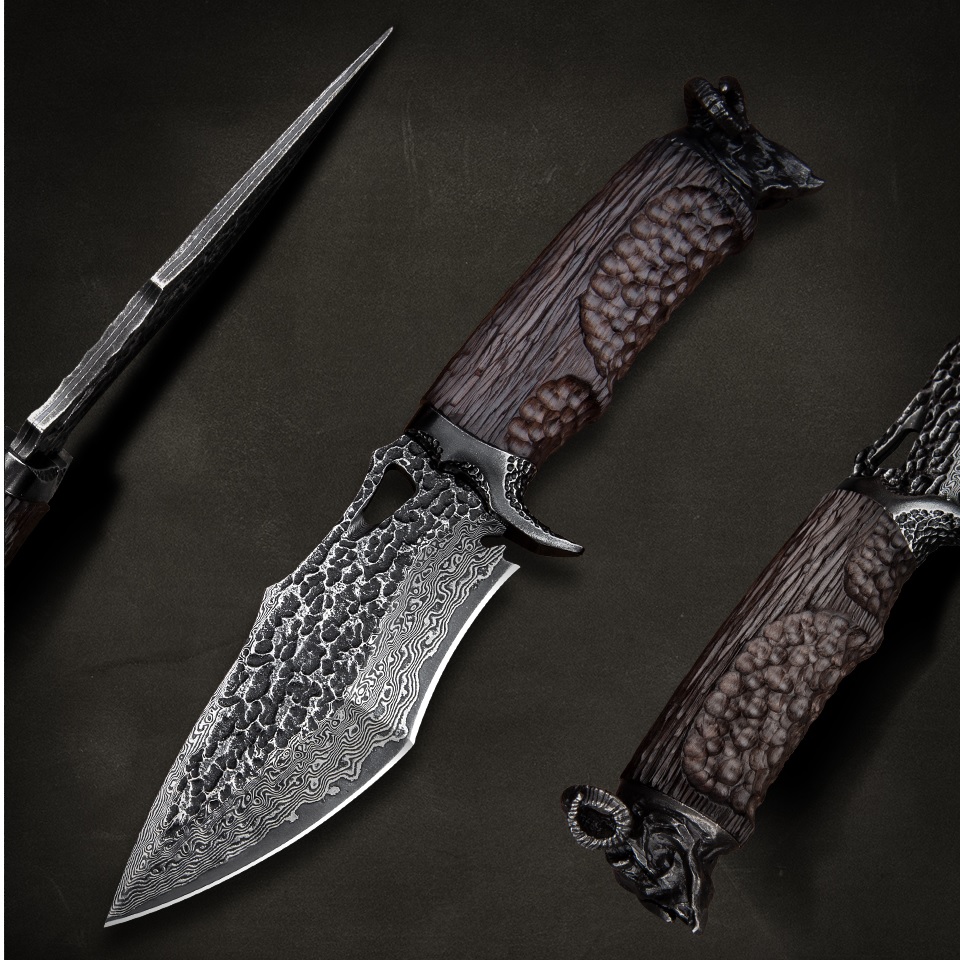 Damascus hunting knife HARAHU RY-26625 - Black