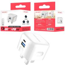 Dual - Port QC 3.0 PD 20W Fast Charging Wall Adapter - White