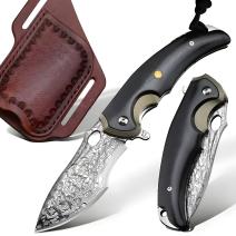 Damascus hunting Folding Knife HARAHU IT-29031 - Dark Brown