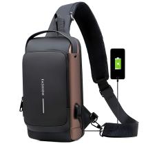Anti-theft USB charging shoulder bag - Black/Brown