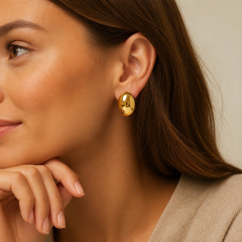 Retro Oval Earrings - Gold