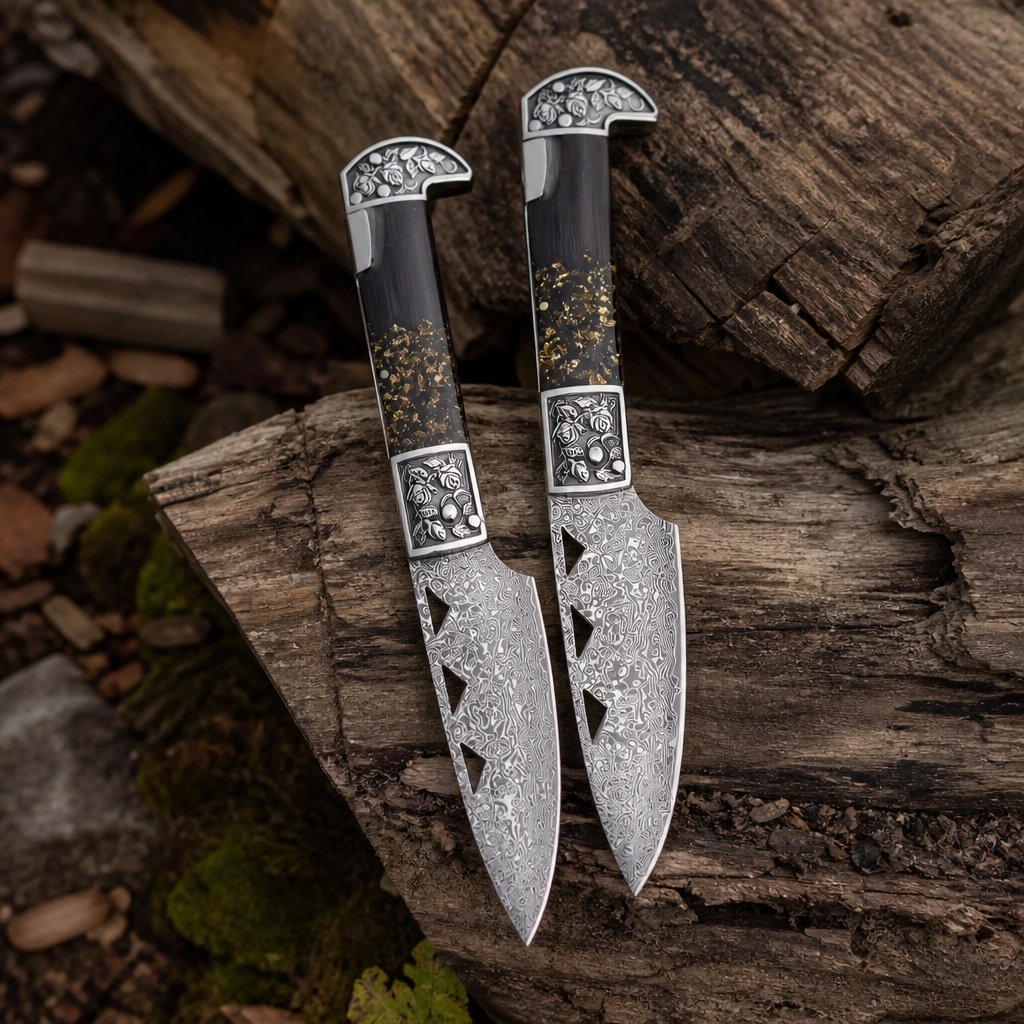 CO-32811 2x Damascus outdoor Folding Knife - Golden