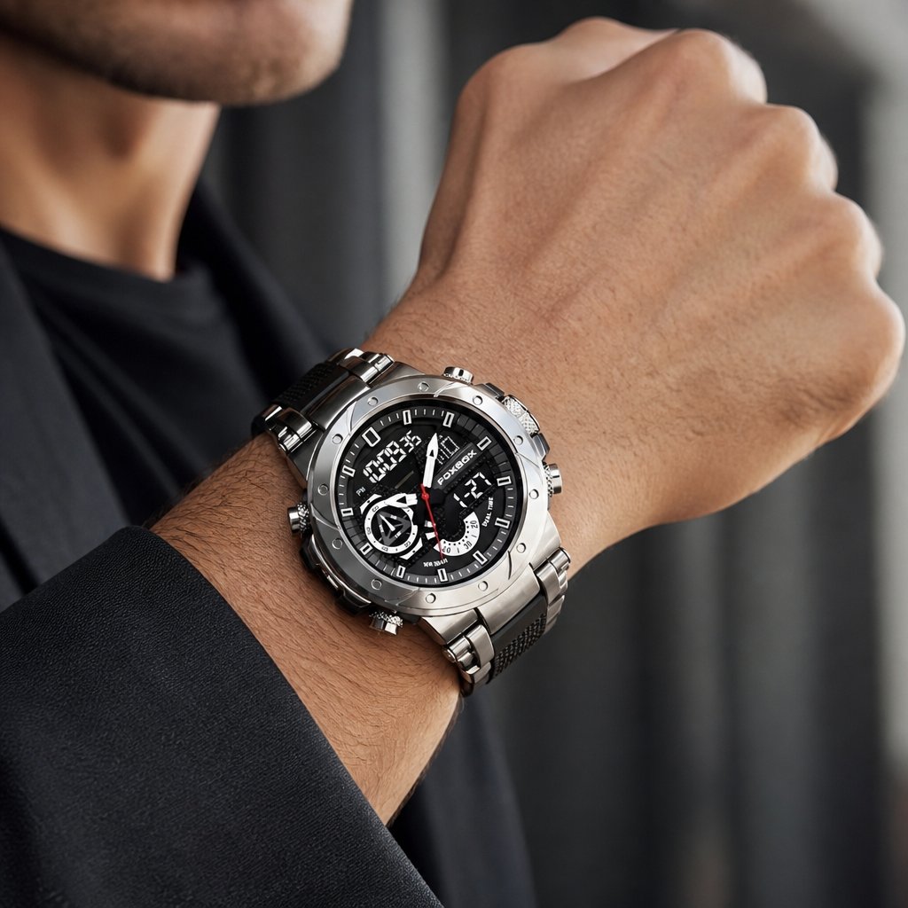 FOXBOX TE-34987 Watch - Black / Silver