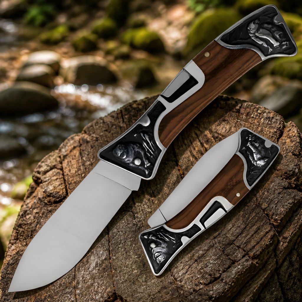 Outdoor Folding Knife A3190 - Brown / Silver